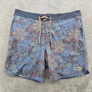 Howler Brothers Mens 36 Board Shorts Blue Floral Drawstring Back Pocket
